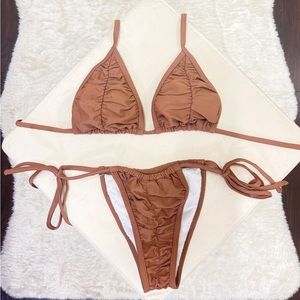 SHEIN runched 2 piece set brown bikini